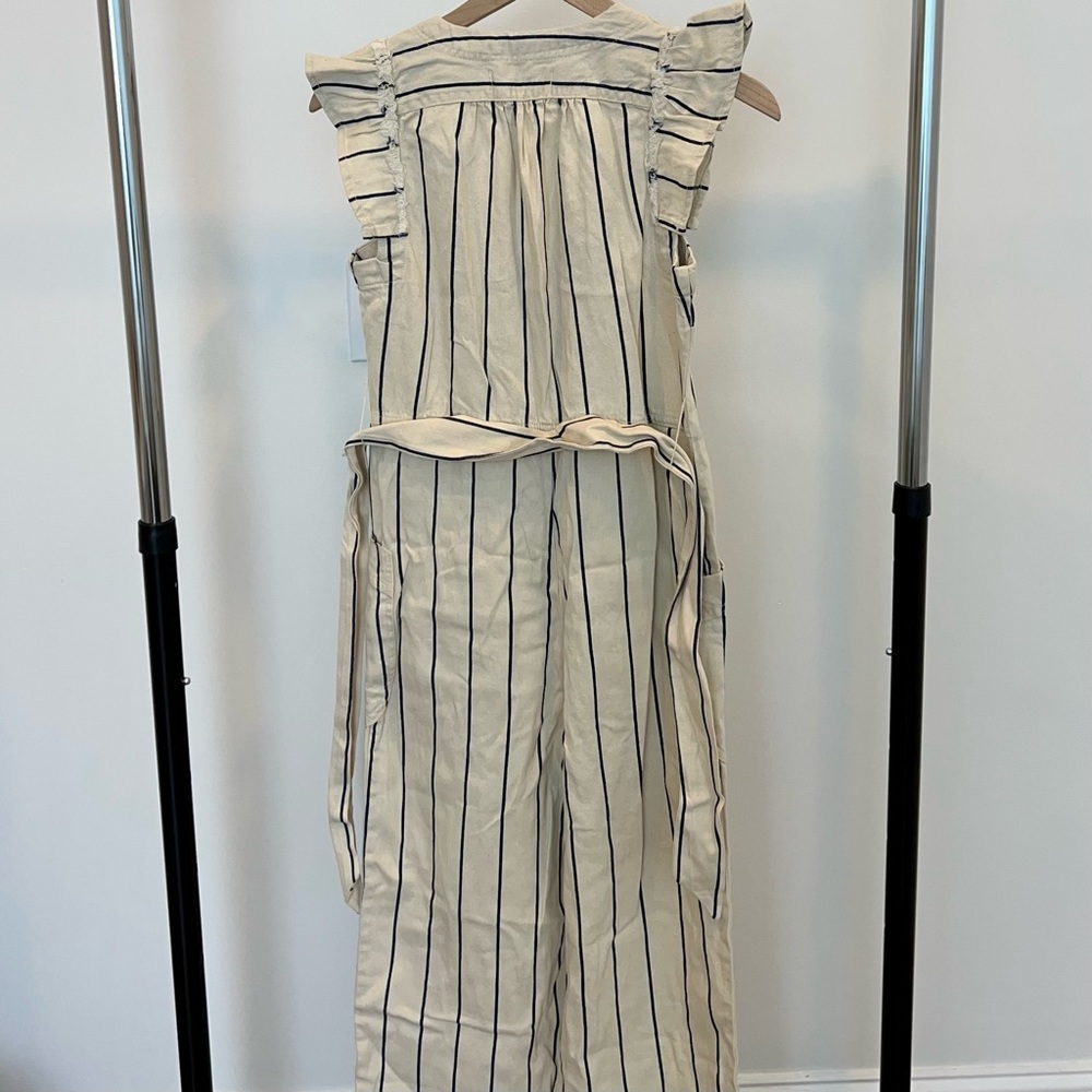 NWT Anthropologie Cream & Blue Striped Jumpsuit Size 4P - Picture 7 of 11